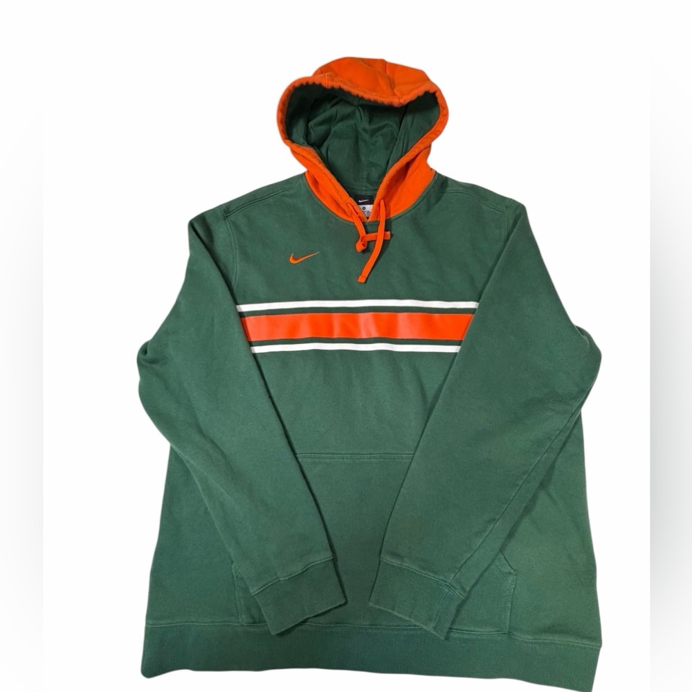 Nike XL Green Orange Pullover Hoodie Soft Fleece Kangaroo Pocket
